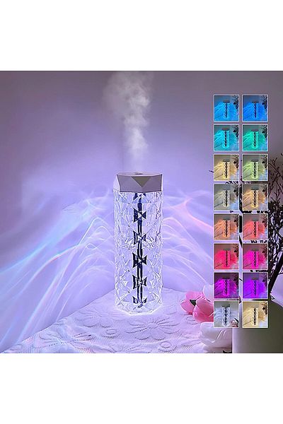 zola Umidificator 2 in 1, difuzor de arome, lampa model trandafir LED RGB, capacitate 400 ml, 18 x 7 cm