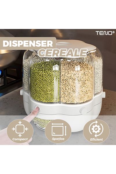 Teno Teno® Rotating Grain Dispenser, for storing grains/seeds/other foods, white