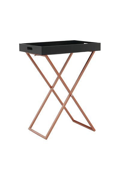 Decorer Masuta cu tava servire din MDF negru si picioare lemn natur Masino 48x34x62 cm