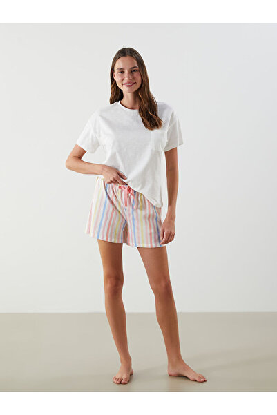 LC Waikiki LCW DREAM Mercan Beli Lastikli Çizgili Kadın Şort Pijama Altı 2'li