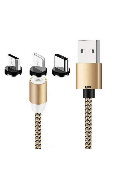 SIKS Cablu de încărcare 3 în 1, magnetic, Lightning, Micro-USB, Tip C, Auriu
