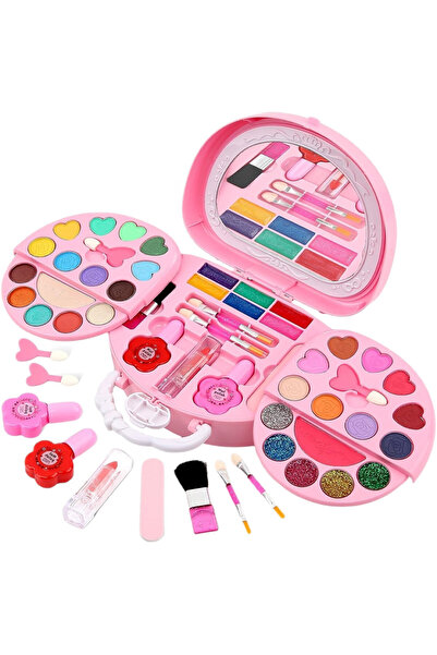 WePro Store Trusă de machiaj pentru copii roz, luciu de buze, fard de pleoape, oglindă, netoxică, portabilă, 3+ ani