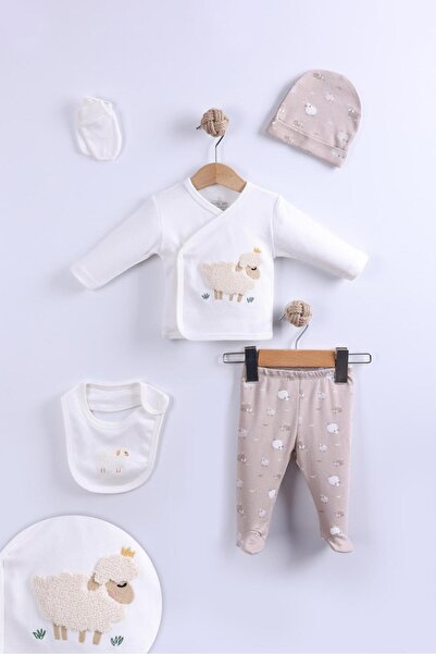 CUBBİCO Kuzulu 5 Piece Newborn Baby Hospital Release Set, 100% Cotton
