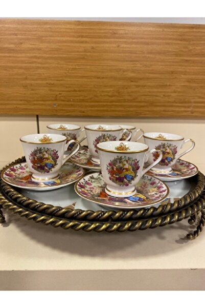 PLUS HOME طقم فناجين مكون من 6 قطع مصنوعة يدويًا من البورسلين موديل PALACE