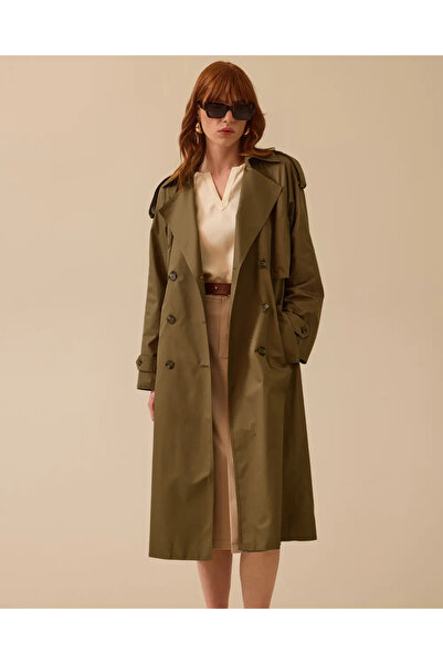 SEÇİLSTORE 10002 KRUVAZE YAKA ÖNDEN DÜĞMELİ BELİ KEMERLİ KOLLARI MANŞETLİ GÜNLÜK TRENÇKOT #03-25#