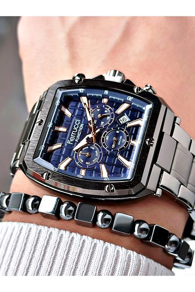 Ferrucci Ferrucci̇ Function Dark Gray Metal Men's Watch with Dark Blue Dial