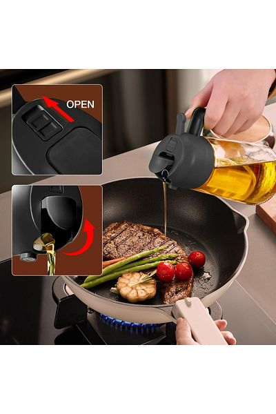 Primo Plus 2 in 1 Oil Sprayer, Cooking Oil Sprayer with Leak-Proof Design (Black)