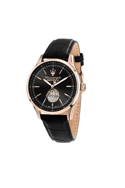 Maserati R8821124001 Steel Case Leather Cord with Automatic Movement 10 Atm Water Resistant Black E