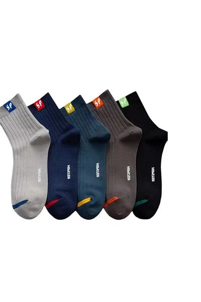 Generic 5Pairs Men's Fashion Ribbed Pattern Socks,Unisex Comfortable Athletic Socks,95% Polyester,5%Spandex