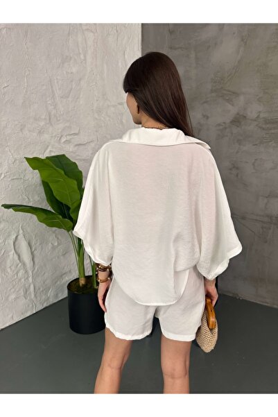 Elif Özbey Butik White Straw Belt Shorts Suit