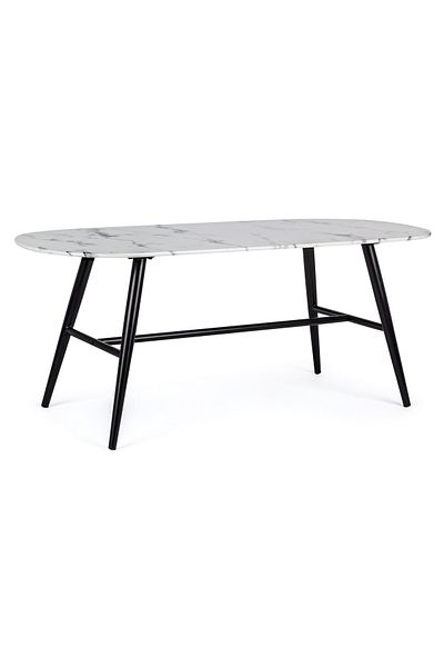 Bizzotto Coffee table with black steel legs and Marble glass top 110 cm x 50 cm x 45 h