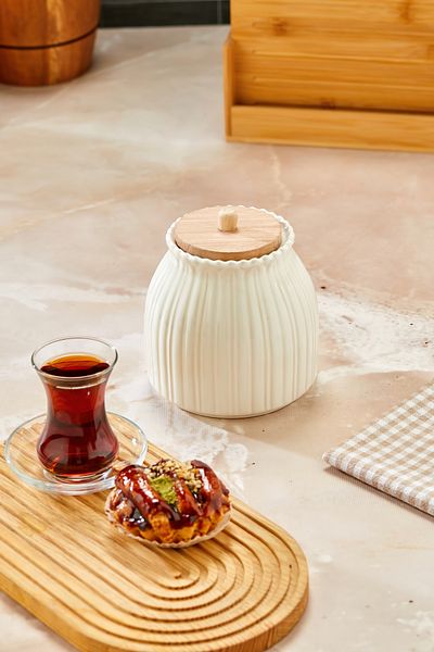 Sezka Life Papatya Vacuum Wooden Lid Jar Set Spice Jar