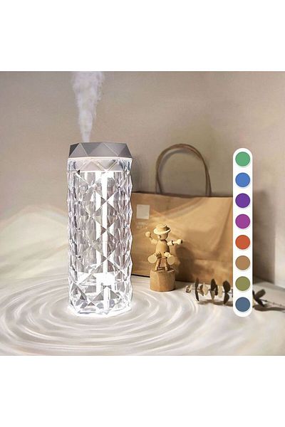 zola Umidificator 2 in 1, difuzor de arome, lampa model trandafir LED RGB, capacitate 400 ml, 18 x 7 cm