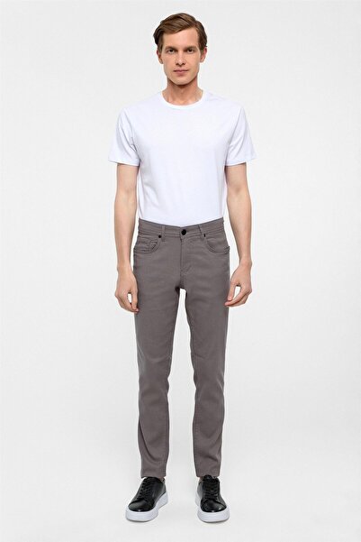 SÜVARİ Gri Slim Fit 5 Cep Kalıp Armürlü Kanvas Pantolon