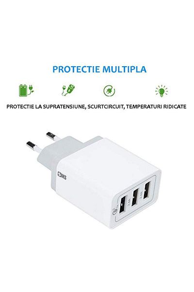 SIKS 3-port Micro Usb Connector For Phone, Network Adapter, White