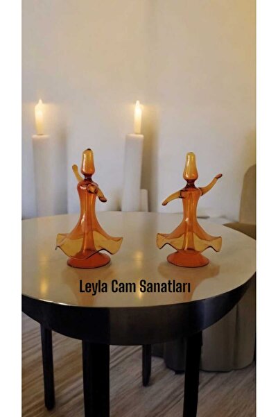 LEYLA CAM SANATLARI CAM SEMAZEN RENKLİ CAM AMBER RENK 2 Lİ SET (10cm)