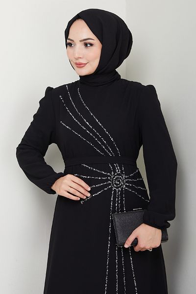 InStyle Βραδινό φόρεμα με πέτρα ασύμμετρο μαύρο