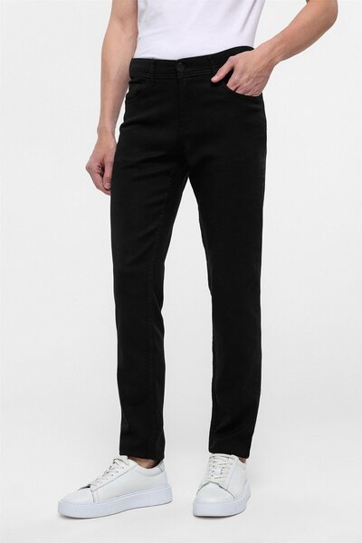 SÜVARİ Siyah Slim Fit 5 Cep Kalıp Armürlü Kanvas Pantolon