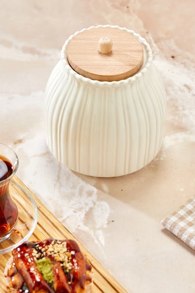 Sezka Life Papatya Vacuum Wooden Lid Jar Set Spice Jar