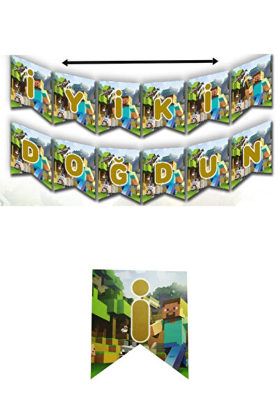 Parti dolabı Minecraft Iyi Ki Doğdun Yazı Doğum Günü Erkek Parti Süsü Banner Zigzag Kağıt Yazı 2mt
