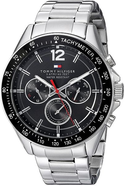 Tommy Hilfiger Men's Black Dial Stainless Steel Band Watch - 1791104