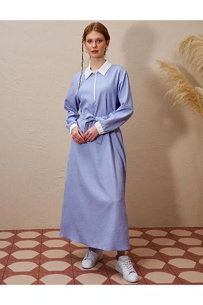 Kayra - Rochie Seersucker cu jumătate de închidere cu fermoar