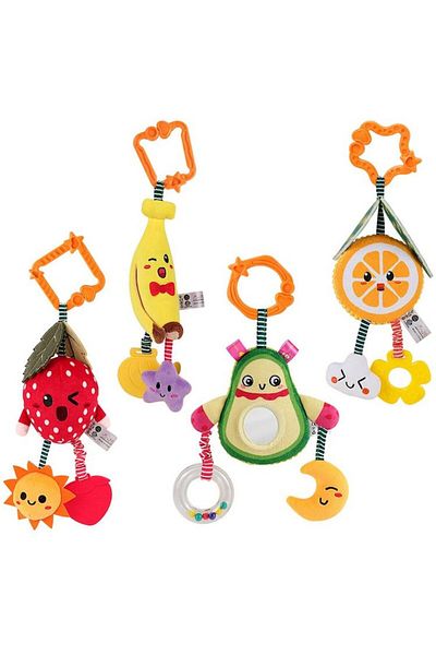 tumama Set of 4 plush toys for babies and children, hanging, fruit pattern