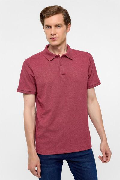SÜVARİ Dark Claret Red Regular Dobby Polo Neck T-Shirt
