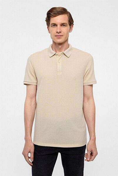 SÜVARİ Μπεζ κανονικό μπλουζάκι Dobby Polo Collar