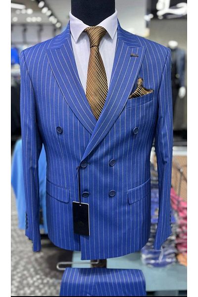 marco mılano Men's Suit, 2 Pieces, Striped Pattern, Slim Fit, Marco Milano