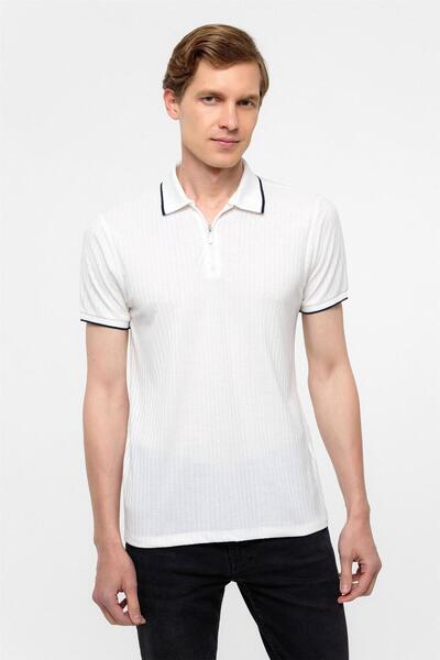 SÜVARİ White Slim Fit Polo Neck T-Shirt