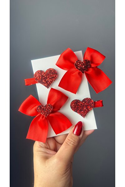 Toka Perisi Červená sada sponek do vlasů pro holčičky se stuhou a srdíčky