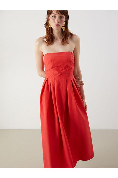 LC Waikiki Strapless Neck Poplin Dress