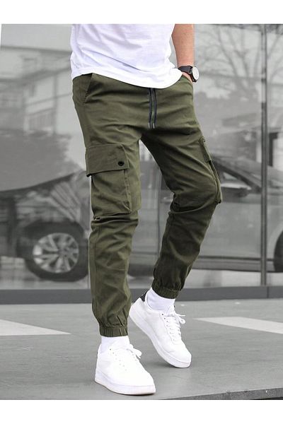 WKM Men's Cargo Pocket Gabardine Slim Fit Trousers