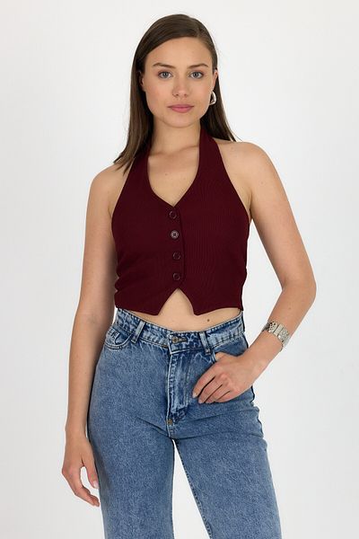 Rays Burgundy Halter Neck Button Detailed Vest 2425