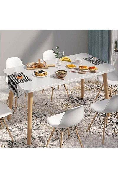 Taimi White Modern Rectangle Dining Table, Solid Wood Dining Table for Kitchen, Dining Room 120x60x73cm