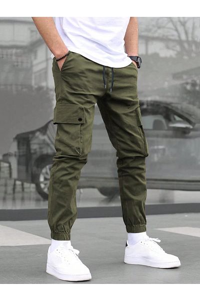 WKM Men's Cargo Pocket Gabardine Slim Fit Trousers