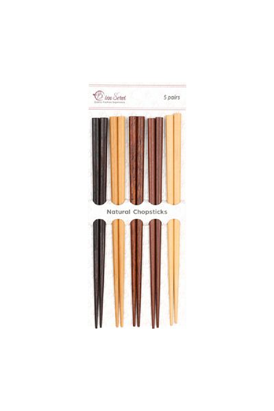 Bien Servi 10-Piece Assorted Design Bamboo Chopsticks Set Brown