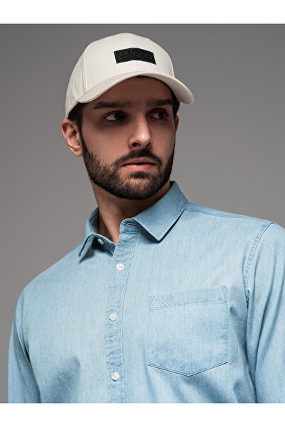 OMBRE Herren-Baseballkappe mit Schirm und rechteckigem Patch - creme V2 OM-ACCS-0104