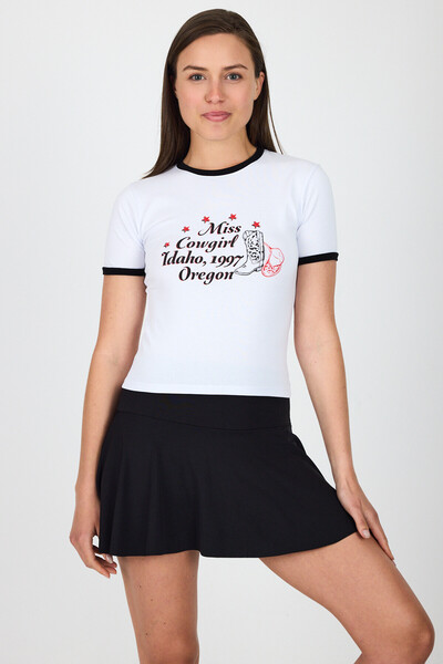 Rays Λευκό εμπριμέ βαμβακερό μπλουζάκι με λεπτομέρεια 9191M