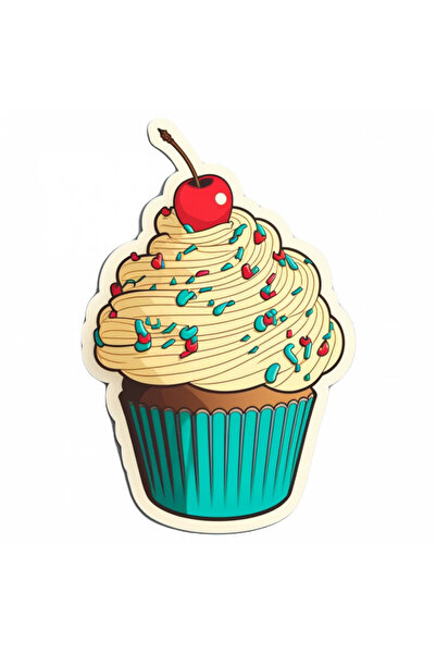 INOVATIX Set de 8 piese, Autocolant brioșă cu cremă și cireșe, INOVATIX®. 6 cm