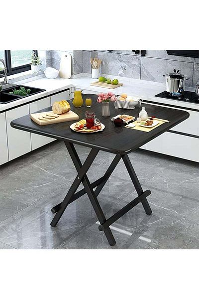 Taimi Black Folding Dining Table, Square Wood Table, Portable Table for Kitchen, Dining Room, 80x80x74cm