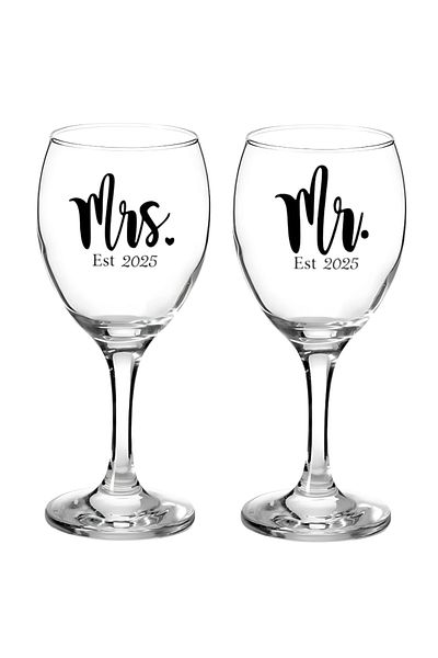 OEM Pahare vin pentru cuplu casatorit, Mr si Mrs 2025, 25cl, cadou nunta/aniversare/logodna