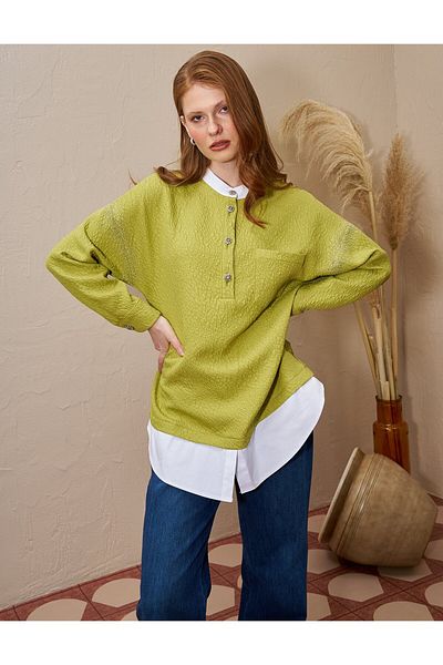 Kayra Hotfix Printed Textured Tunic