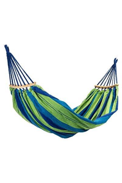 HOZRO HOZRO Hammock with Wooden Bar, Size 200x80 cm, Green/Blue