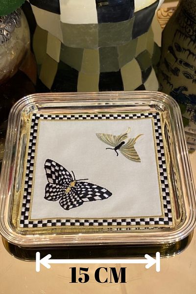 e-Bizz Store 2 τεμάχια λινό ύφασμα με σχέδιο πεταλούδας με κέντημα στο πλάι του καφέ κοκτέιλ χαρτοπετσέτα και σουβέρ