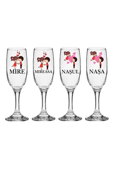 OEM Set pahare Sampanie din sticla personalizate pentru Miri si Nasi pentru nunta
