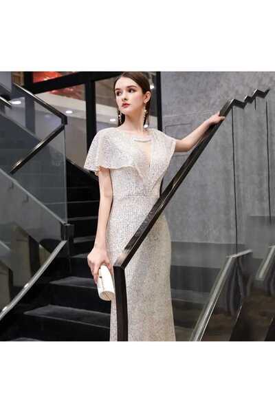 MODAS melek kol v yaka pulpayet uzun abiye elbise