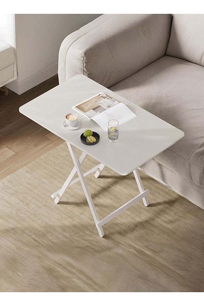 Taimi White Folding Dining Table, Rectangle Table, Portable Table for Kitchen, Dining Room, 100x60x74cm
