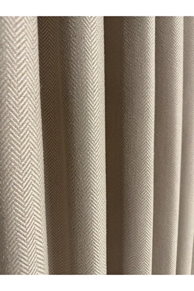 Erdoğanlar Koza Herringbone Beige Background Curtain 1/2.5 Medium Pleated Background Curtain